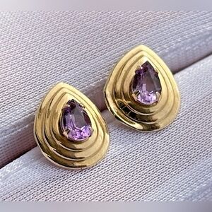 Elegant Vintage Amethyst 14k Gold Earrings Signed ZZ 0.88 Grams